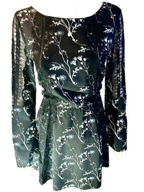 Thakoon Addition Navy Blue Black Long Sleeve Dress Boho Floral Lace Embroidery 4